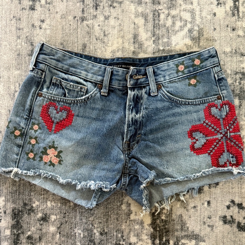Lucky Brand Women's Jean Shorts with Heart Embroidery